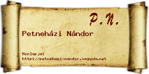 Petneházi Nándor névjegykártya